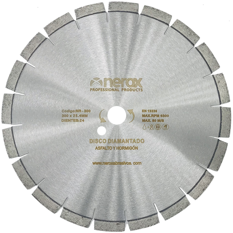 DISCO DIAMANTE LASER H-A 300x NEROX Segmento 12 (Hormigón fresco y asfalto)