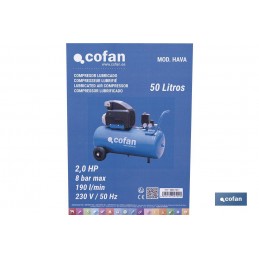 Compresor de Aire Lubricado 2 HP 8 Bar 50 Litros Cofan Modelo HAVA 8