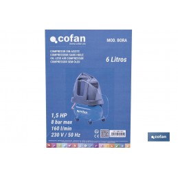 Compresor de aire 1,5 HP - 8 BAR - 6 Litros COFAN Mod. BORA 7